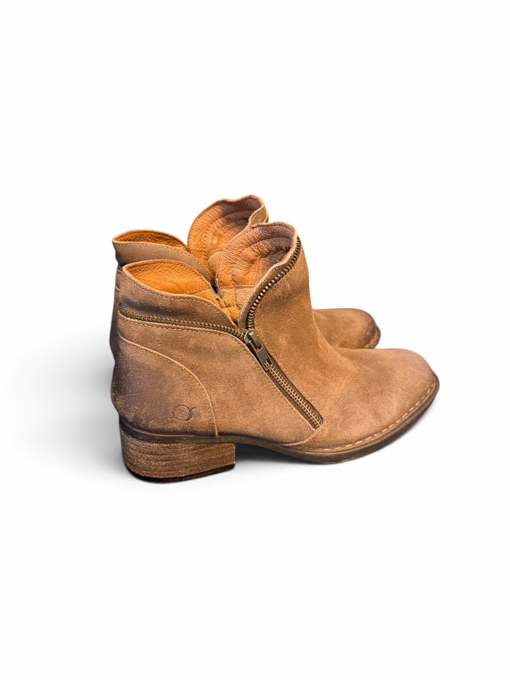 Born Tan Suede Zip Ankle Booties